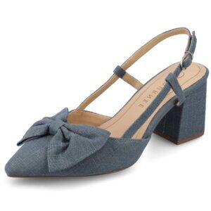 Journee Collection Denim Blue Canvas Slingback Bow Knot Tailynn Pump Size 9